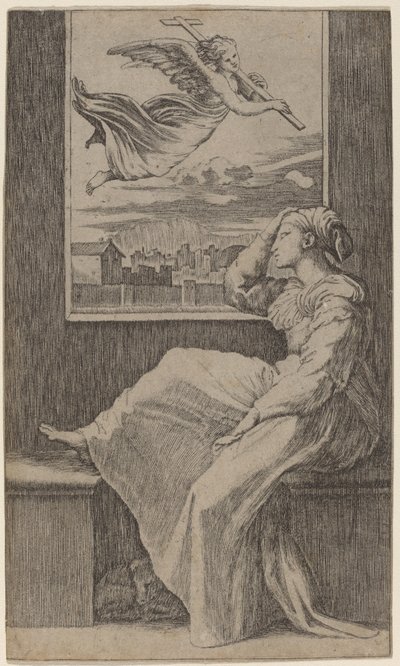 Peinzende Vrouw door Marcantonio Raimondi possibly after Raphael