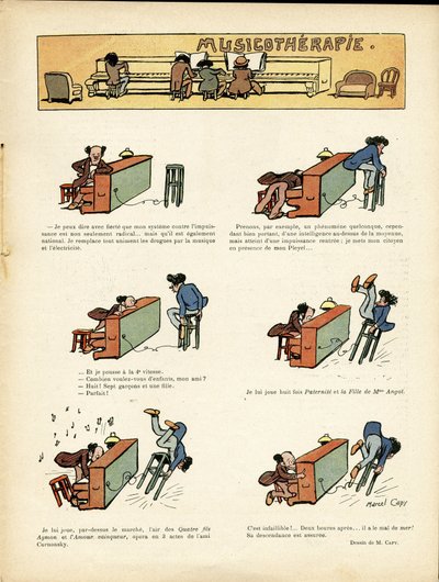 Illustratie door Marcel Capy (1865-1941) in Le Rire, 30/03/12 - Muziektherapie - Muziek, Piano door Marcel Amable O.L. Capy