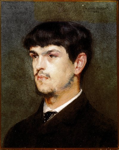 Portret van de Franse componist Claude Debussy (Zwarte steen en pastel) door Marcel Andre Baschet