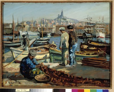 Vissers op de kade van de haven van Marseille door Marcel Leprin