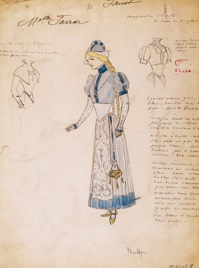 Margherita, kostuumschets voor Faust door Charles Gounod, gemaakt door Multzer door Marcel Multzer