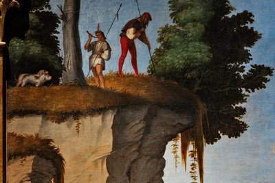 Jachtscène (detail van de Aanbidding door de Wijzen) door Marcello Fogolino