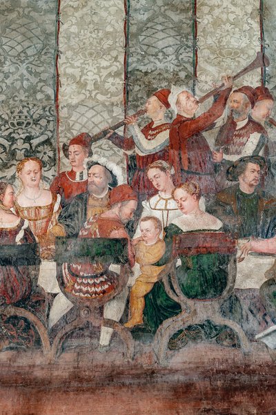 Banket (detail) door Marcello or Romani Girolamo (Romanino) (c.1485 c.1566) (attr.to) Fogolino