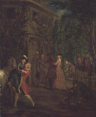 Elegante figuren buiten een huis door Marcellus the Younger Laroon