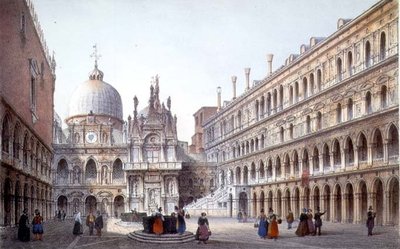 De binnenplaats van Palazzo Ducale, Venetië, gegraveerd door Brizeghel (litho) door Marco (after) Moro
