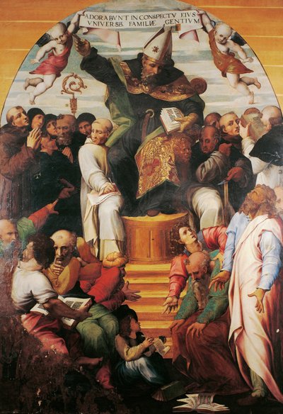 Sint Augustinus in glorie in discussie met ketters door Marco (c.1486 1542) Cardisco