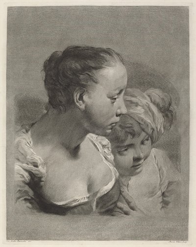 Jonge vrouw en een jongen naar rechts gericht door Marco Alvise Pitteri after Giovanni Battista Piazzetta