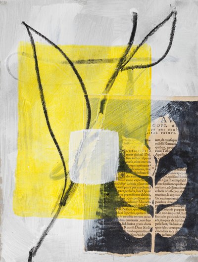 Collage met Calla en bladeren, 2024 (gemengde techniek) door Marco Campedelli