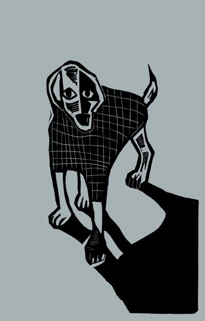 Hond, 2023 (linoleum op papier) door Marco Campedelli