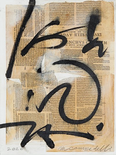 Texto #07, 2020 (collage, gemengde techniek op doek) door Marco Campedelli