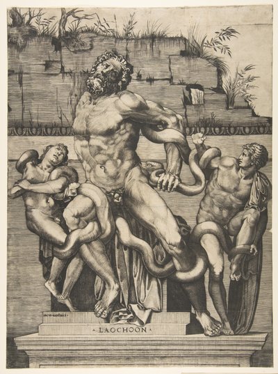 Laocoön en zijn zonen aangevallen door slangen, ca. 1515-27 door Marco Dente