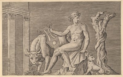 Speculum Romanae Magnificentiae: Apollo die de kuddes van Admetus hoedt, 16e eeuw door Marco Dente
