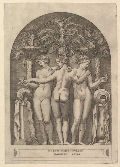 Speculum Romanae Magnificentiae: De Drie Gratiën, ca. 1515-27 door Marco Dente