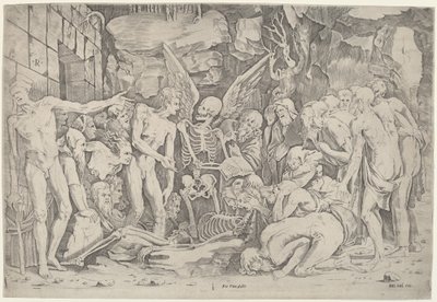 De skeletten door Marco Dente, after Baccio Bandinelli