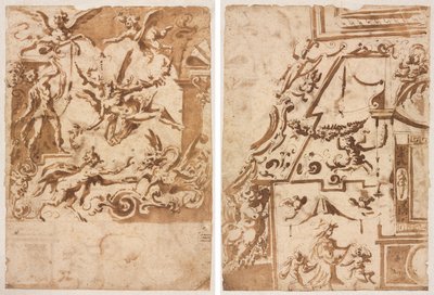Grootse met een Sater die een Draak Voedt (recto); Grootse met een Springende Centaur (verso) door Marco Marchetti