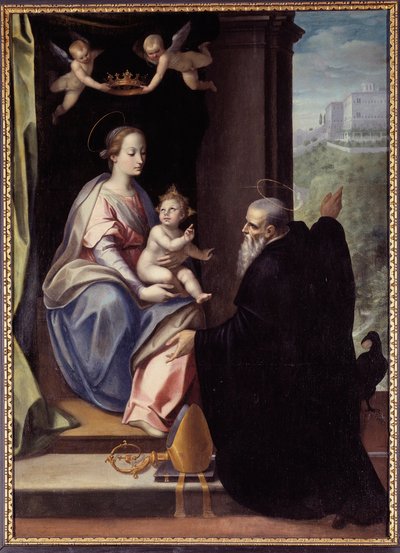 Sint Benedictus draagt de abdij van Montecassino over aan Jezus en Maria door Marco Mazzaroppi