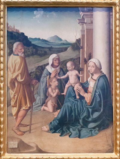 Heilige familie met St. Elizabeth en de jonge Johannes de Doper door Marco Palmezzano