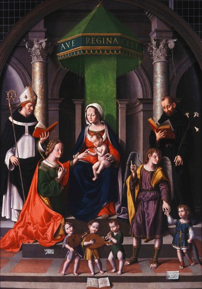 Het mystieke huwelijk van Sint-Catharina met de aartsengel Rafaël en Tobias door Marco Palmezzano