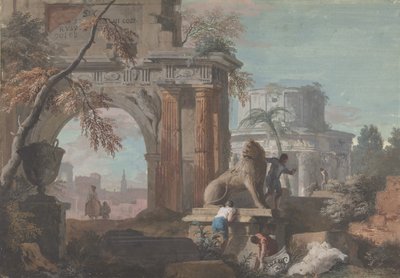 Capriccio met Romeinse ruïnes, ca. 1700-1730 door Marco Ricci