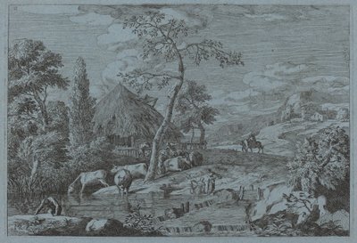 Vee en figuren bij een boerderijbeek door Marco Ricci