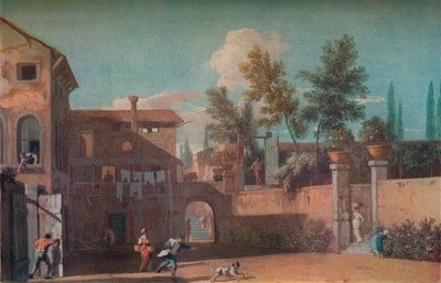 Binnenplaats van een Italiaanse villa, ca. 1700 door Marco Ricci