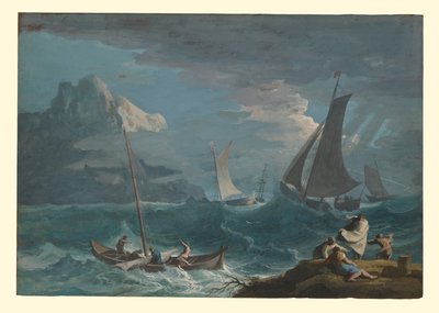 Vissersboten in een storm door Marco Ricci