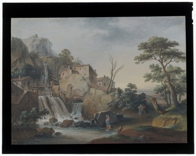Landschap met waterval en huisjes door Marco Ricci