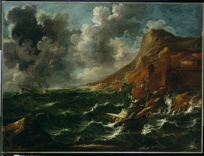 Schepen in een storm, c.1705-08 door Marco Ricci
