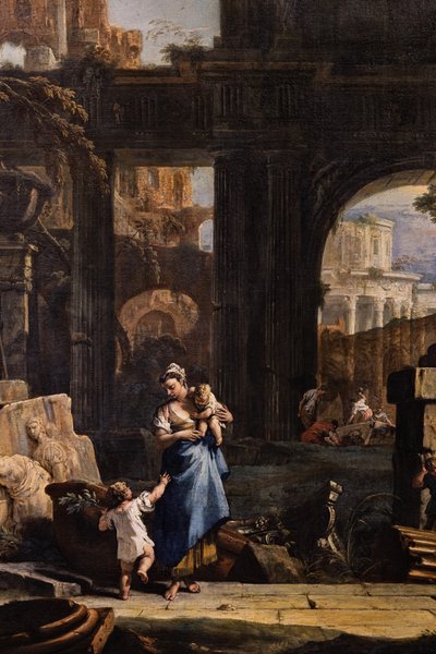 Perspectief met ruïnes en figuren (detail) door Marco & Sebastiano (1659 1734) Ricci