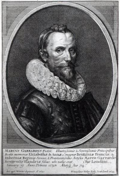 Zelfportret, gegraveerd door Wenceslaus Hollar door Marcus Garret Gheeraerts the Younger