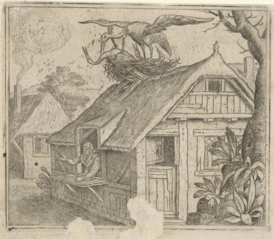 Fabel over ooievaars en hun godsdienst door Marcus Gheeraerts (I) (attributed to)