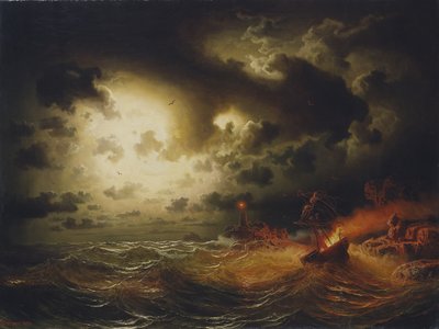 Brandende Stoomboot door Marcus Larson