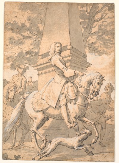Voorname Heer Gevolgd door Dienaren Rijdt Voorbij een Monument door Marcus Tuscher