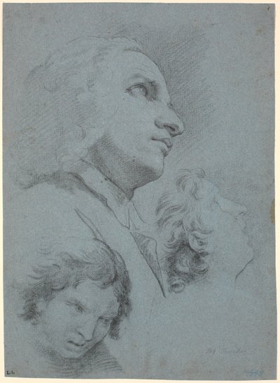 Studieblad met drie hoofden. Studie voor "Het wonder van San Giuseppe Calasanz