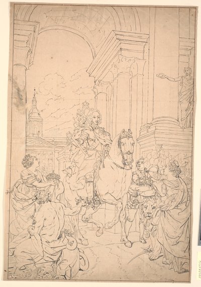 Ontwerp voor het schilderij: Denemarken en Noorwegen eren Chr. VI door Marcus Tuscher