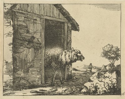Schaap bij schaapskooi door Marcus de Bye