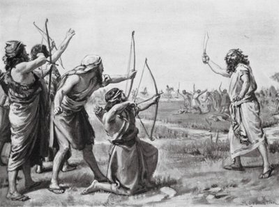 Een invasie van Semitische nomaden (litho) door Margaret (after) Dovaston