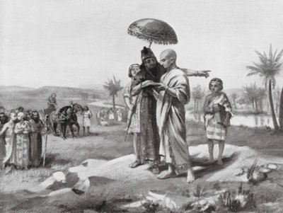 Het regelen van de grens tussen Assyrië en Babylon (litho) door Margaret (after) Dovaston