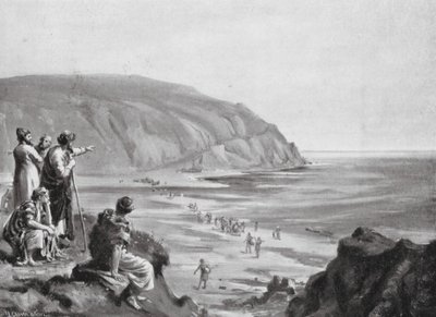 Aankomst van de stichters van Fenicië (litho) door Margaret (after) Dovaston