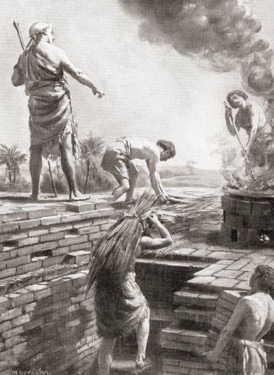 Het bouwen van een Ziggurat, de enorme piramidale tempeltorens die voor het eerst werden gebouwd in Sumerische stadstaten, uit Hutchinson