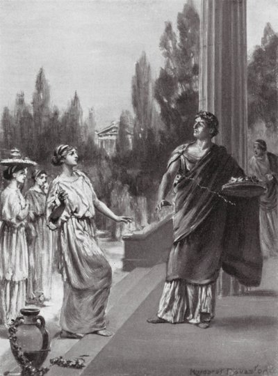 Hipparchus beledigt de zus van Harmodius (litho) door Margaret (after) Dovaston
