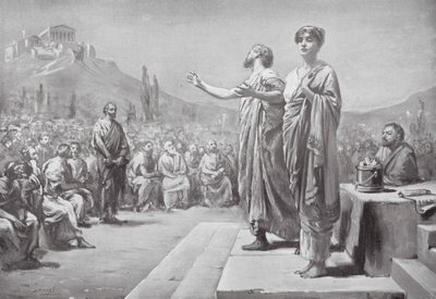 Pericles pleitend voor Aspasia (litho) door Margaret (after) Dovaston