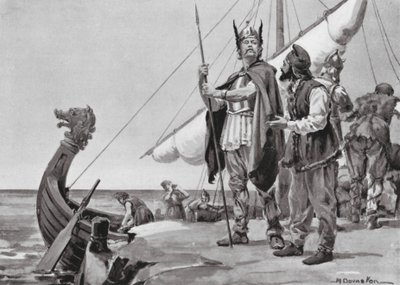 Rurik vertrekt naar het Land van de Slaven, AD 862 (litho) door Margaret (after) Dovaston