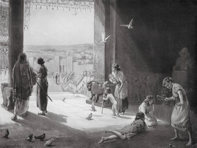 Sangar van Carchemish ontvangt Ashur-nasir-pal III (litho) door Margaret (after) Dovaston