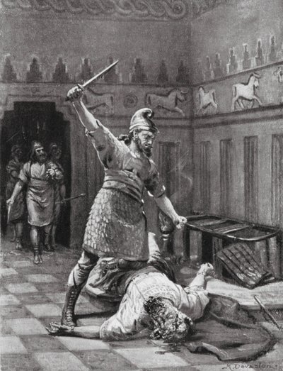 De moord op Tukulti-Ninib I (litho) door Margaret (after) Dovaston