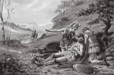 De dood van Epameinondas, BC 362 (litho) door Margaret (after) Dovaston