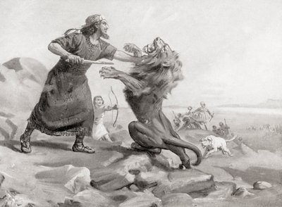 Tiglath-Pileser die een leeuw afslacht, uit Hutchinson