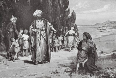 Hulde van kinderen aan de Turken (litho) door Margaret (after) Dovaston