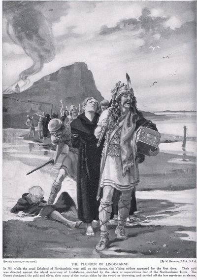 The plunder of Lindisfarne AD793 door Margaret Dovaston