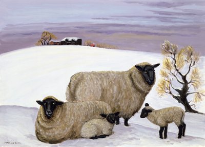 Schapen in de winter door Margaret Loxton